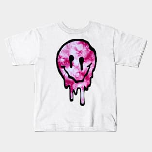 Pink Tie Dye Drippy Smiley Face Kids T-Shirt